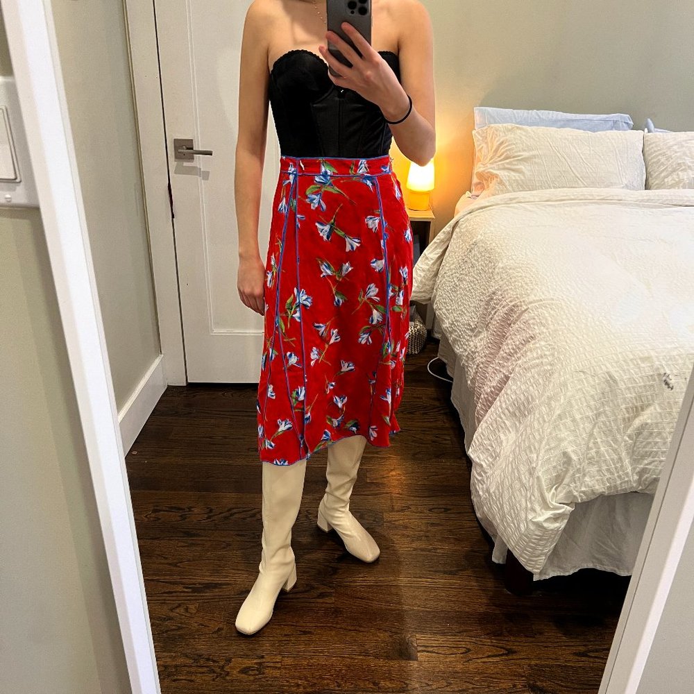 Rag & Bone red floral wrap skirt in crepe de chine
